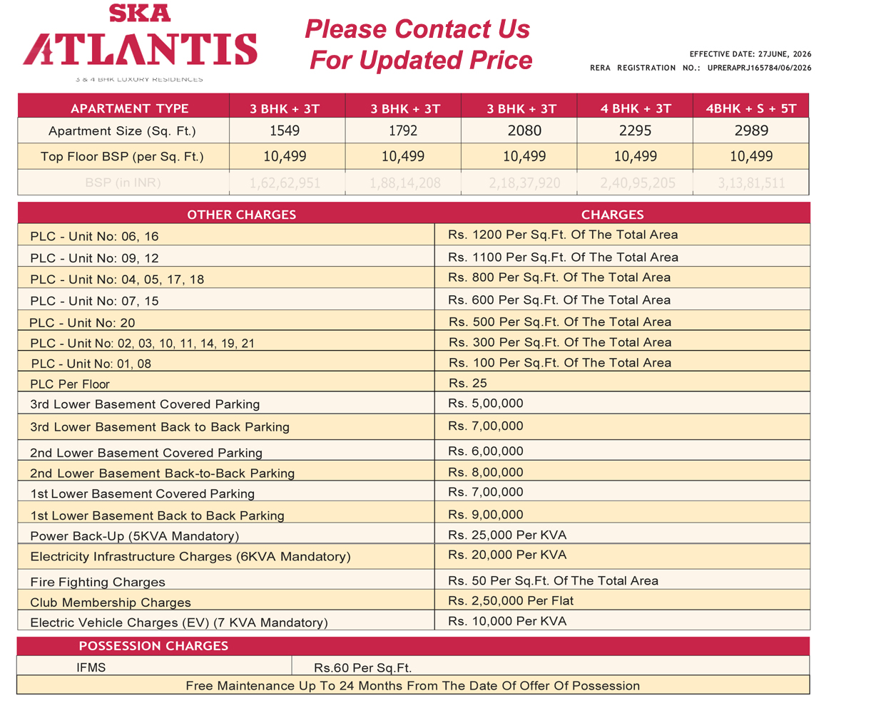 SKA Atlantis Price list